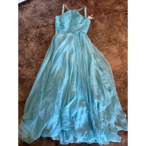 NWT $278 Mac Duggal Couture Aqua Chiffon Ruched Evening Gown Dress‎